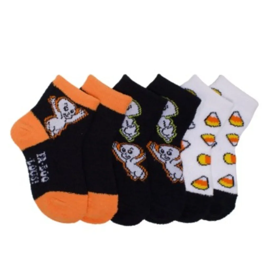 Boys Halloween Casper Monsters Socks Cozy Quarter Toddler GID 4T-5T Girls